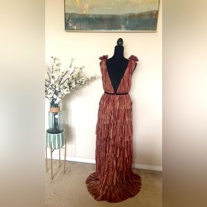GOOD LUCK CHARM PLISSE METALLIC MAXI DRESS - WINE/LARGE
